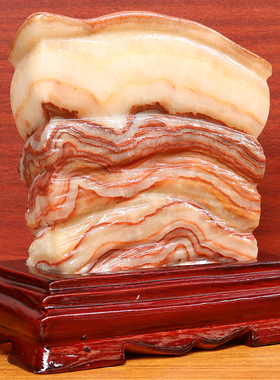 14*14*4cm1375g天然石材奇石摆件猪肉石五花肉桌面装饰雕刻石摆件