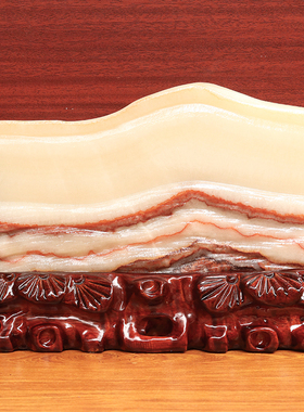 27*19*2cm2537g天然石材奇石摆件猪肉石五花肉桌面装饰雕刻石摆件