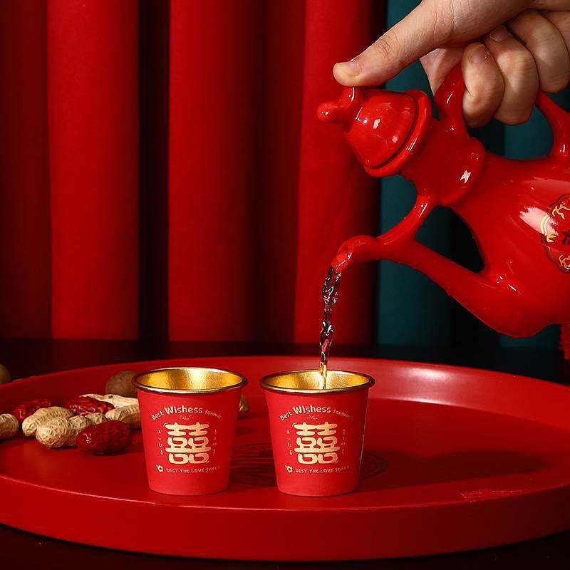 结婚一次性纸杯加厚喜杯子小号50ml婚宴红色金箔敬酒杯婚礼专用,淘宝优惠券,粉丝福利购,淘宝优惠卷