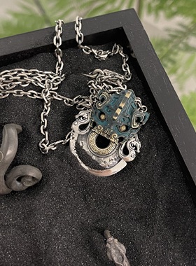 WUYIN无垠 青铜925银文玩饕餮斧钺龙纹原创吊坠 国风原创设计潮流