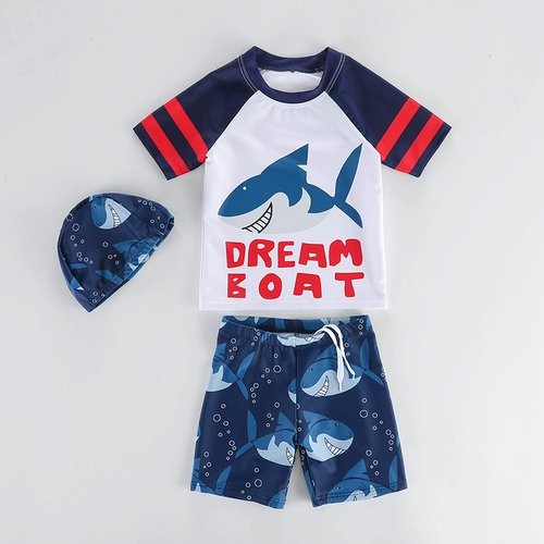 Детский купальник для мальчиков, детские штаны, комплект, акула, 3 предмета, в западном стиле