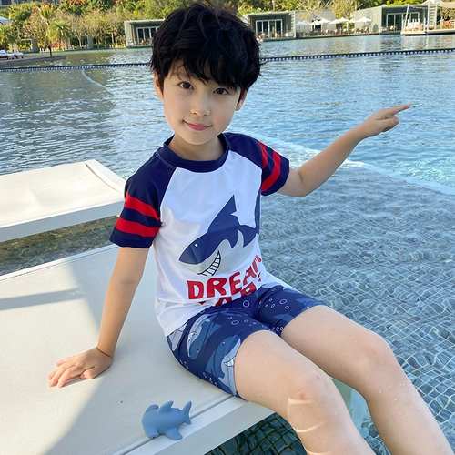 Детский купальник для мальчиков, детские штаны, комплект, акула, 3 предмета, в западном стиле