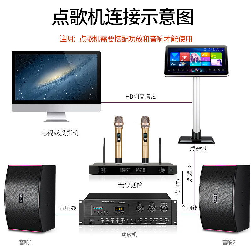 家庭ktv套装家用卡拉ok k歌点歌机 粤淘电器KTV/卡拉OK音箱
