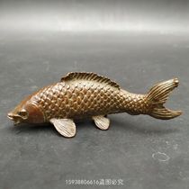 Antique antique bronze ware antique collection alloy imitation red copper year-year with carp tabletop retro decoration small pendulum