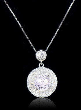 玫瑰切白钻石吊坠子项链925纯银