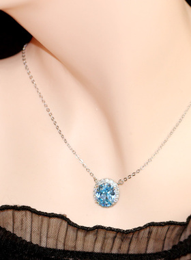 蛋形海蓝宝项链套链小清新饰品