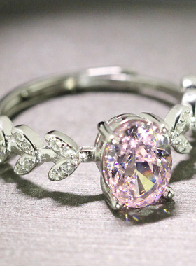高级感戒指粉色高碳钻戒925纯银