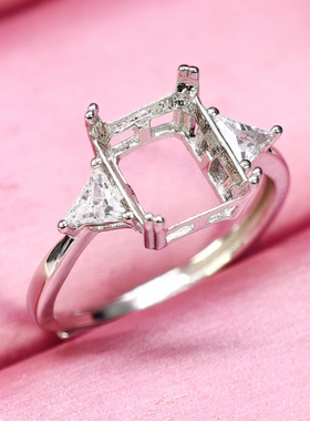 冰花切戒托925纯银镀白金活口女