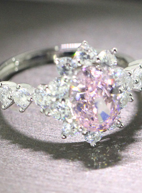 冰花切粉钻戒蛋形925纯银度白金