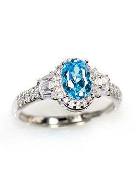 海蓝宝石戒指女纯银椭圆形奢华