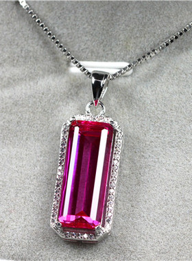 长条卢比来韩版宝石红碧玺吊坠