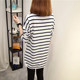 Women's long-sleeved mid-length round neck striped T-shirt