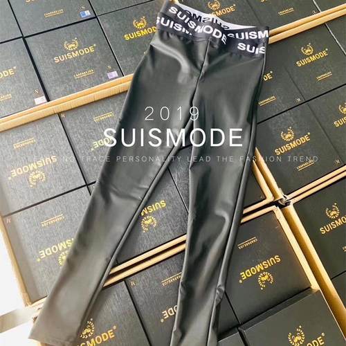 suismode希斯曼皮裤加绒加厚哑光高腰高品质弹力秋冬打底裤长裤-图2