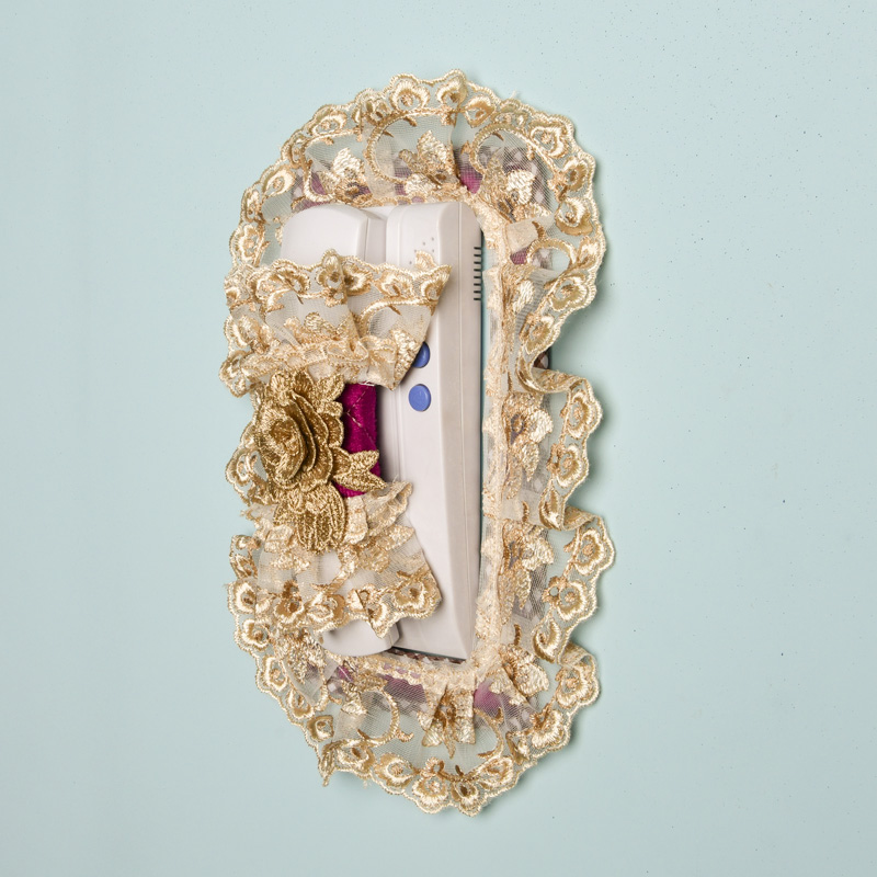 现代门铃防尘罩装饰墙贴纯色布艺保护套蕾丝花边对讲机可视电话罩