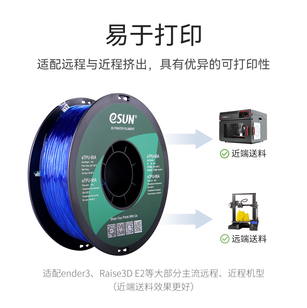 易生eSUN 柔性TPU 95A 3D打印机耗材FDM材料软性弹性软胶硅胶半透 - 图0