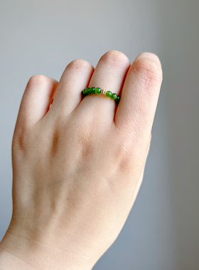 天然高品质碧玉18k黄金小米珠戒指简约送人富贵