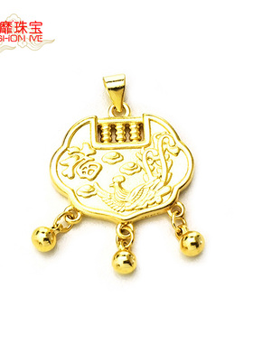 18K金色真空电镀强保色小挂锁金钱福字吊坠复古风手链项链diy