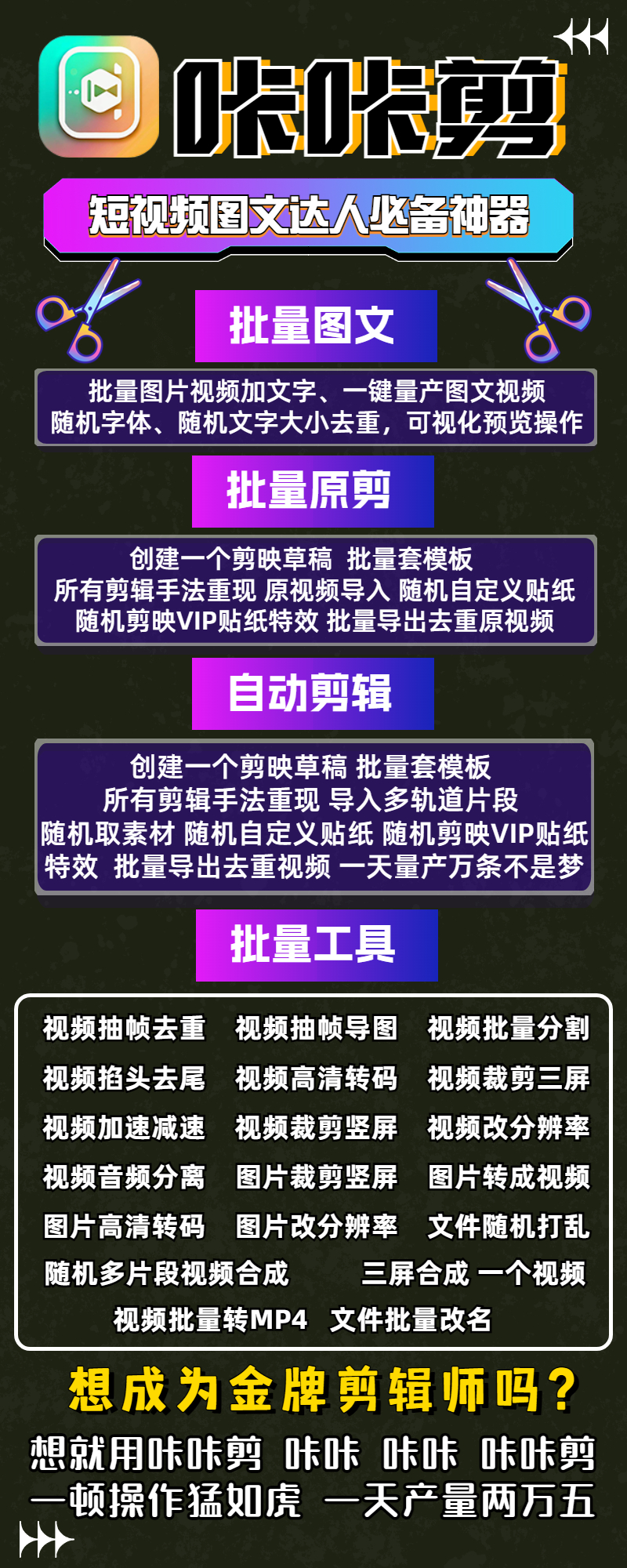 咔咔剪辑擎天柱威震天批量图文短视频带货剪辑工具软件月卡激活码 - 图1