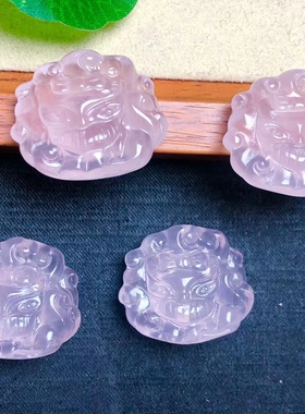 天然粉晶雕刻狐狸吊牌手工diy手链项链吊坠钥匙扣包挂水晶配饰