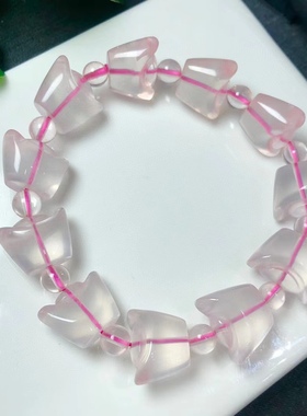 天然粉晶雕刻元宝手链男女情侣款简约时尚民族风水晶手串饰品