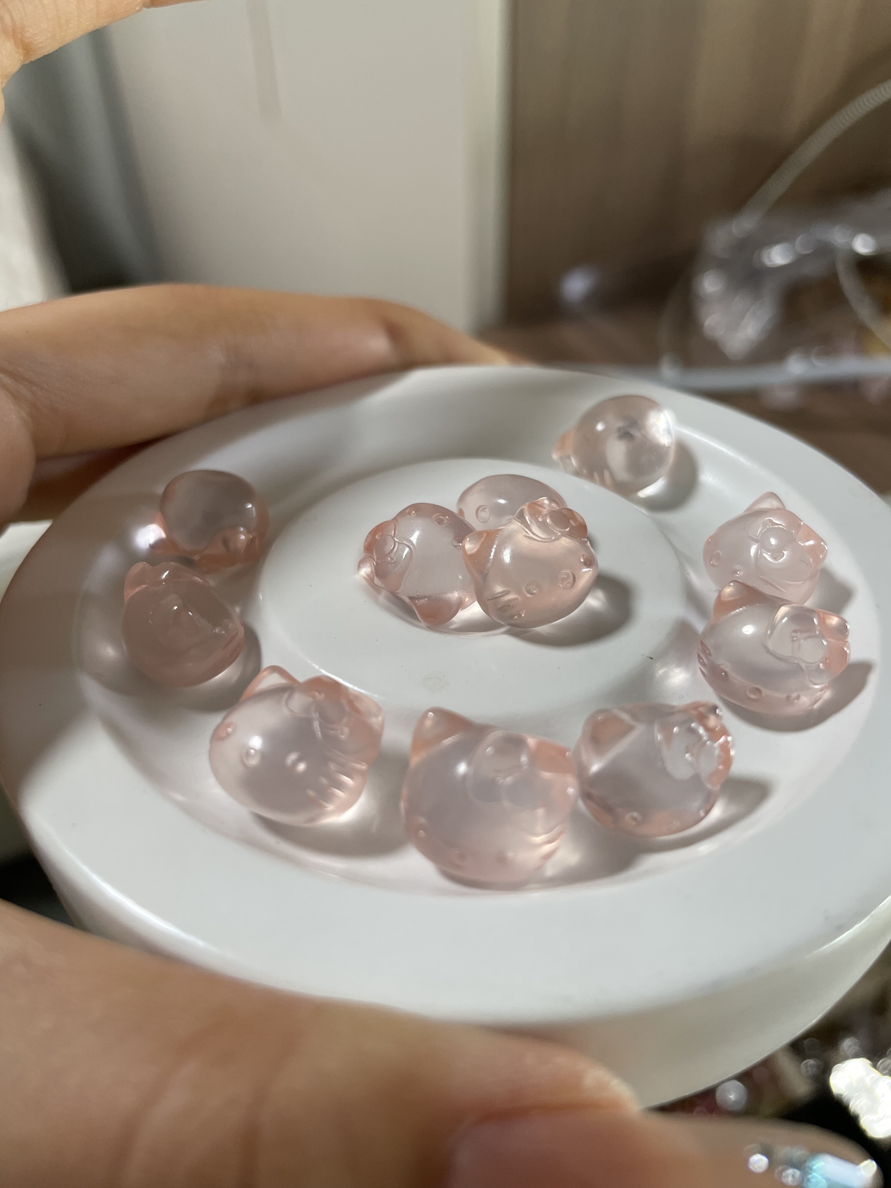 天然粉水晶KT猫雕刻件手工DIY手链项链车挂件钥匙扣配件饰品,淘宝优惠券,粉丝福利购,淘宝优惠卷