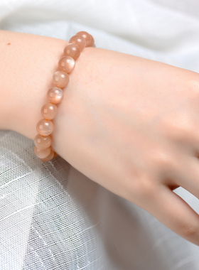 天然橙月光石圆珠单圈手链太阳石日光石民族风女款简约水晶手串