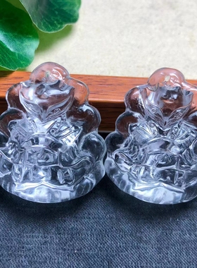 天然白水晶雕刻九尾狐吊坠手工diy手链项链车挂包挂水晶配饰