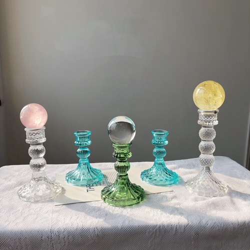 天然水晶球底座玻璃球托柱子消磁石收纳蓝海钻石绿宝石色摆件装饰 - 图1