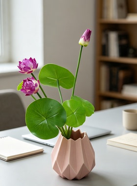 8头皮叶小荷花仿真花荷花清新雅致家居客厅装饰莲花佛堂园林装饰