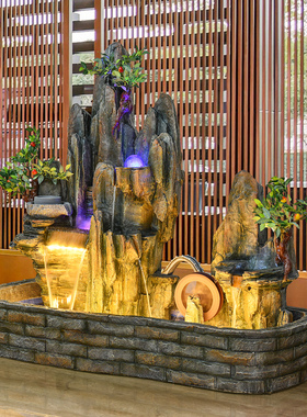 大型鱼池会所落地摆件假山流水