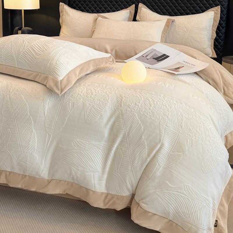 冬季雕花牛奶绒四件套加厚2025新款高级感双面珊瑚绒被套床单床笠,淘宝优惠券,粉丝福利购,淘宝优惠卷