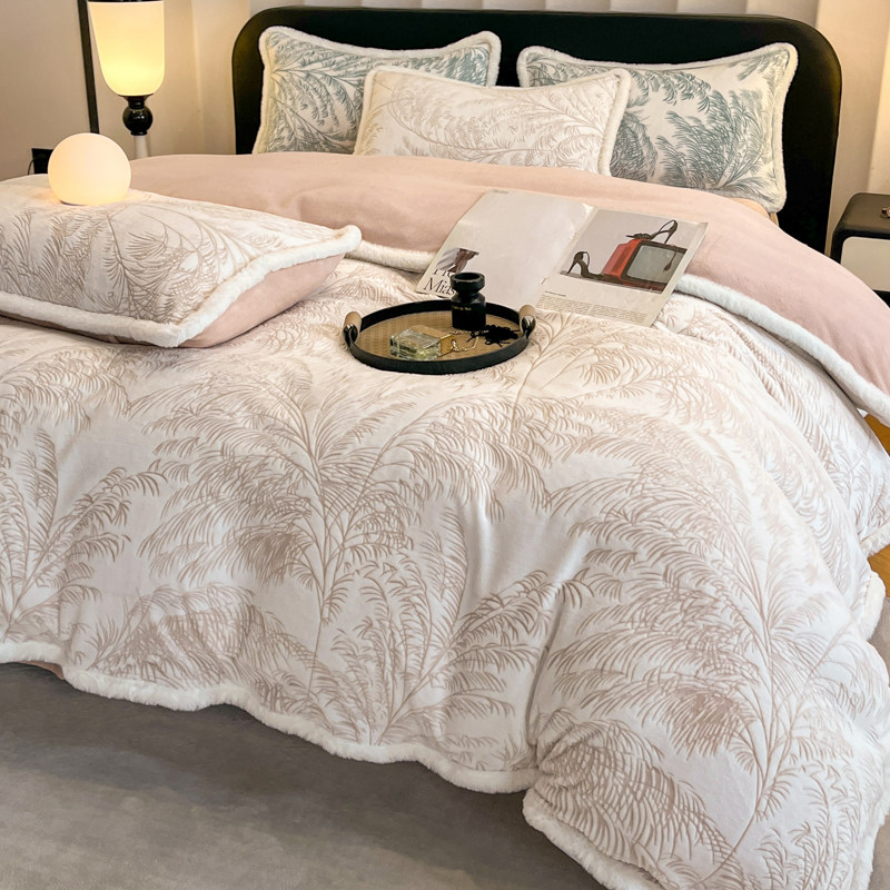 2025新款雕花牛奶绒四件套加厚冬季高级感双面珊瑚绒被套床单笠式,淘宝优惠券,粉丝福利购,淘宝优惠卷
