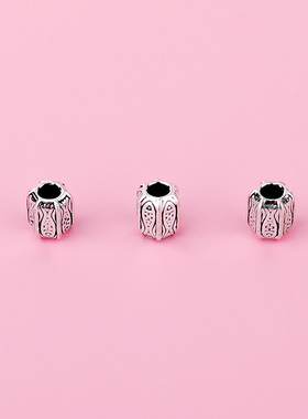 S925纯银复古小鱼桶珠 隔珠 散珠 手工串珠diy材料首饰配件