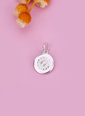 diy手工纯银向日葵圆牌情侣吊坠