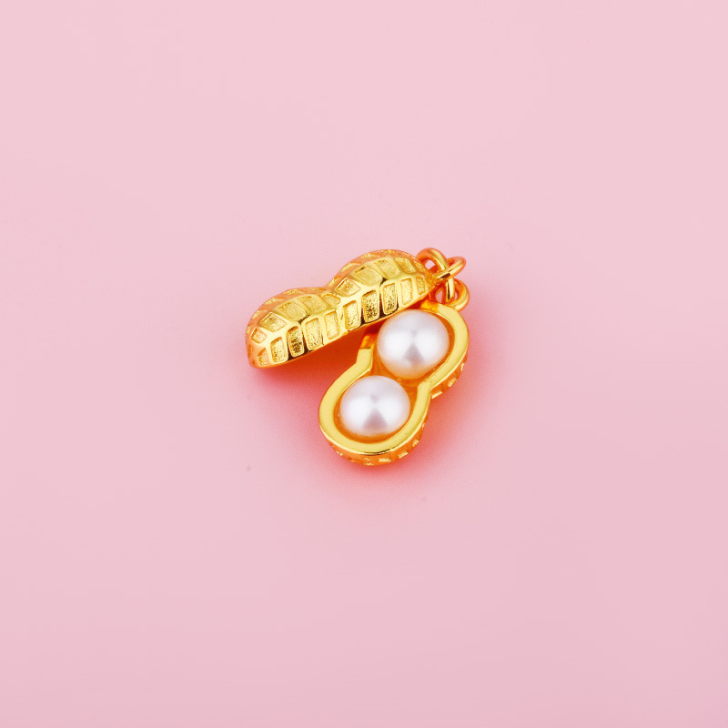 好事花生吊坠S925纯银珍珠花生挂件手工diy项链挂坠编绳珍珠饰品 - 图2