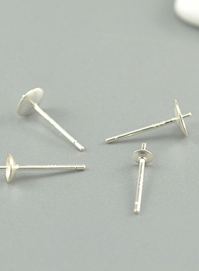 diy素银底托手工制作珍珠耳钉