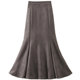 Buckskin velvet fishtail skirt zippered A-line hip skirt