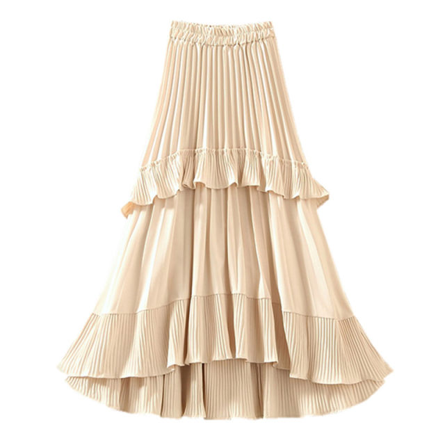 Irregular short front and long back skirt pleated cake skirt