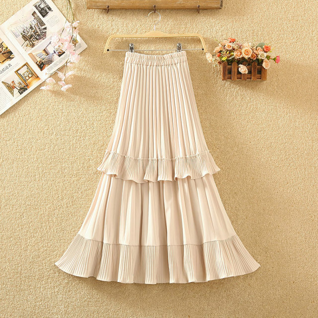Irregular short front and long back skirt pleated cake skirt