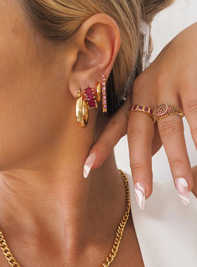 luvaj红宝石戒指排钻欧美镀金女