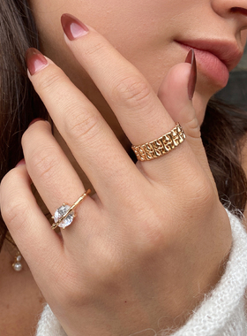 温莎珠宝小众金色链条竹篱戒指