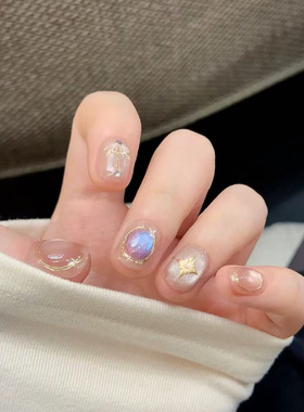 雅典娜复古异域风情巴洛克猫眼鎏金边浮雕小众设计猫眼假指甲贴片