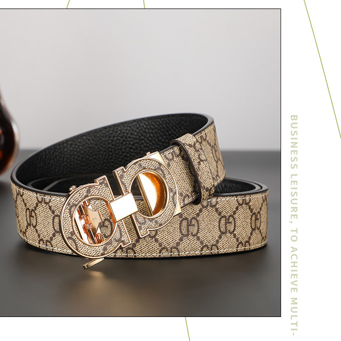 顺丰直发男士皮带真牛皮皮带男人高档印花大气金色时尚真皮腰带男