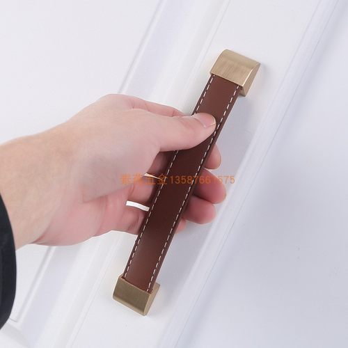 棕色软皮拉手欧式家具大衣柜门把手床头柜子茶几抽屉金色皮革把手 - 图2