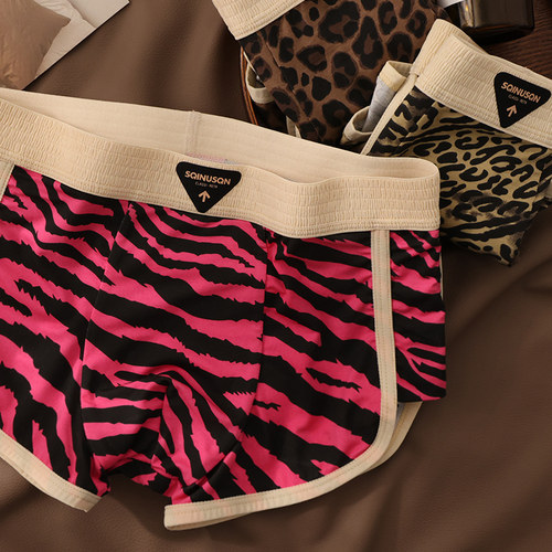 豹纹美式新款复古抗菌男四角内裤亲肤柔软舒适平角裤头裤衩子 - 图0