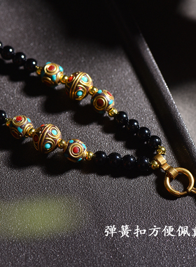 佛牌唐卡翡翠蜜蜡黑玛瑙挂链
