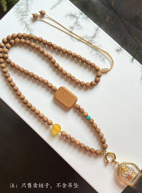 高档翡翠天然檀木佛牌链毛衣链