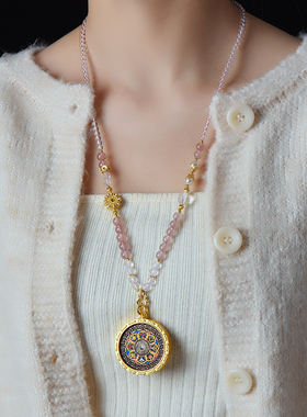 新中式粉晶佛牌链唐卡挂链