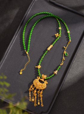 新中式天然碧绿玉髓佛牌挂链