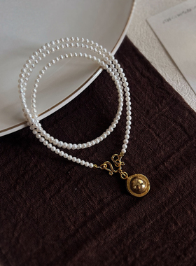 泰古天然珍珠3mm佛牌链黄金挂链